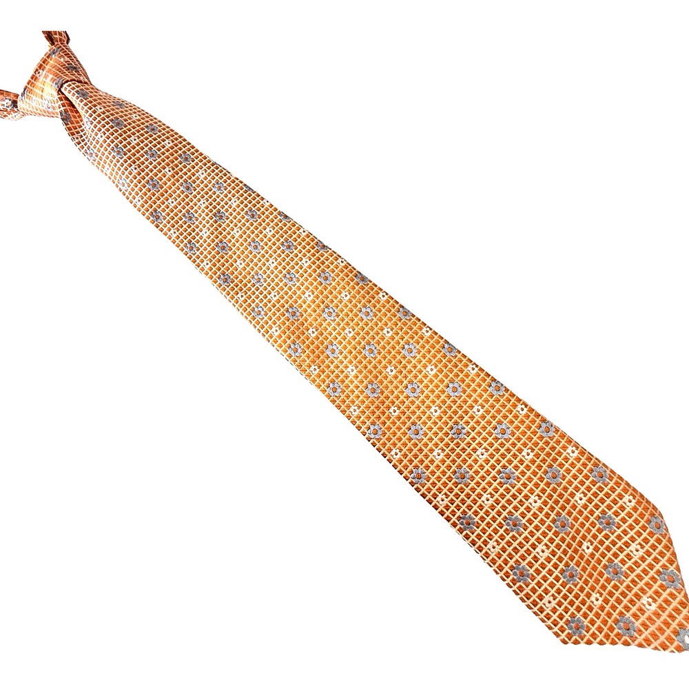 English Laundry Necktie Mens Orange Floral Pattern 100% Silk Christopher Wick